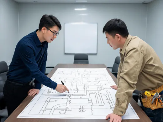 Customer support engineer discussing mechanical room