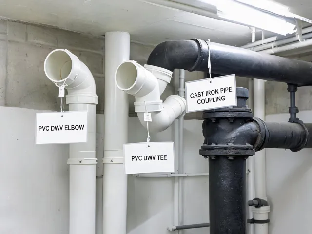 Commercial plumbing pipe riser room